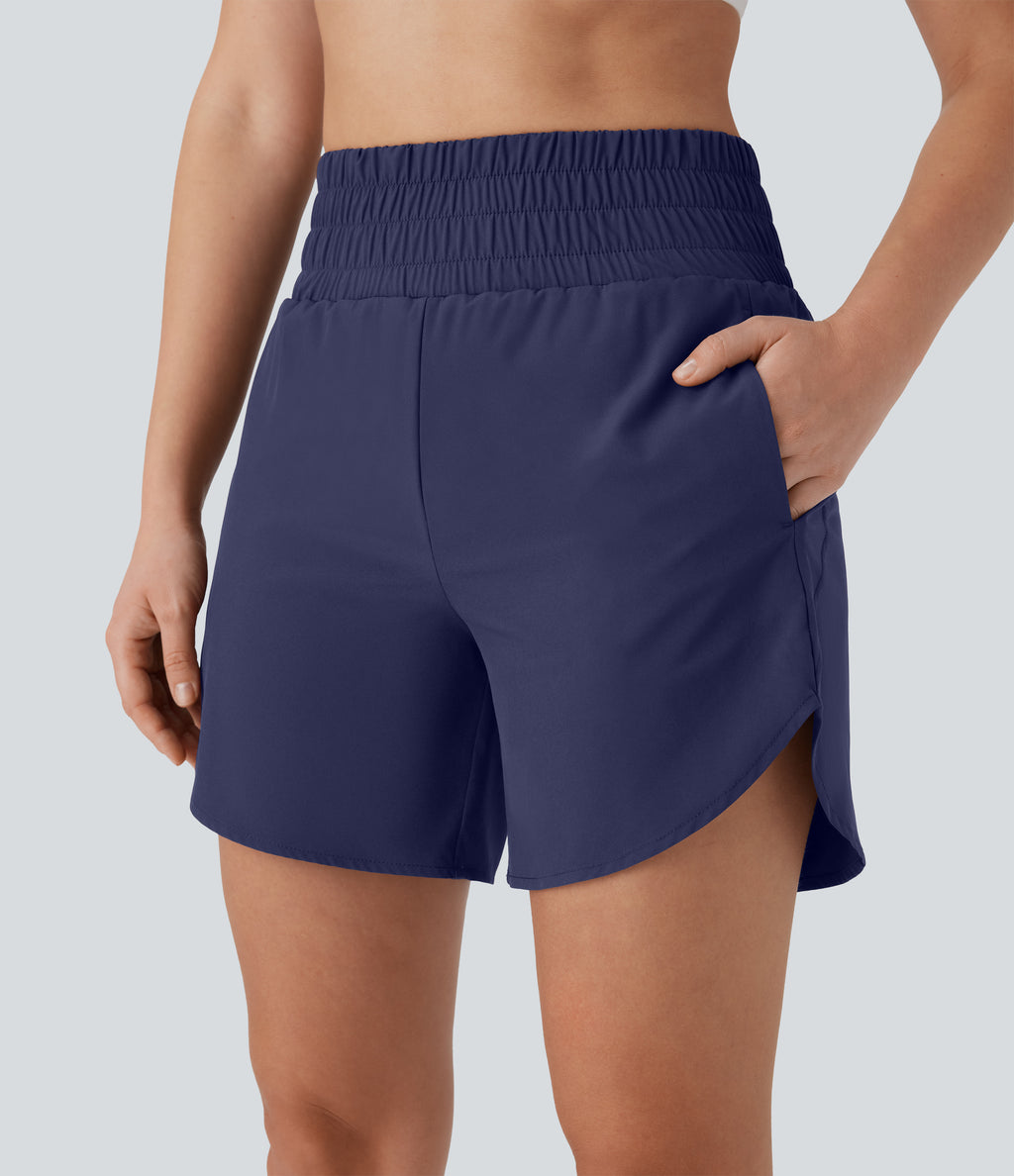 BreezefulTM High Waisted Pockets 2-in-1 Curved Hem Quick Dry Running Shorts 5.5''-Longer Length