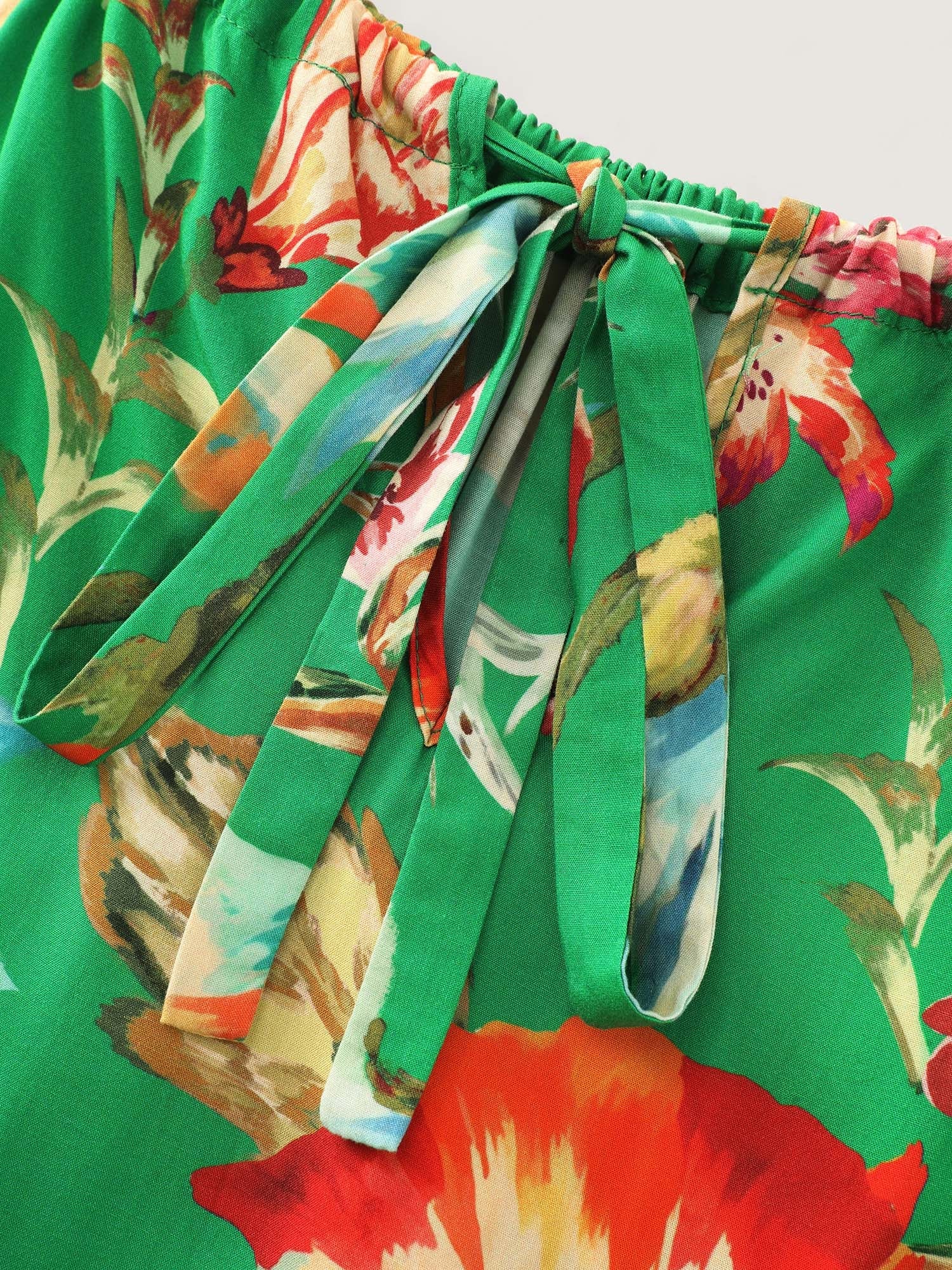 Large Floral Print Halter Neckline Midi Dress