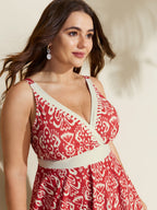 Boho Flower Print Surplice Swim Dress