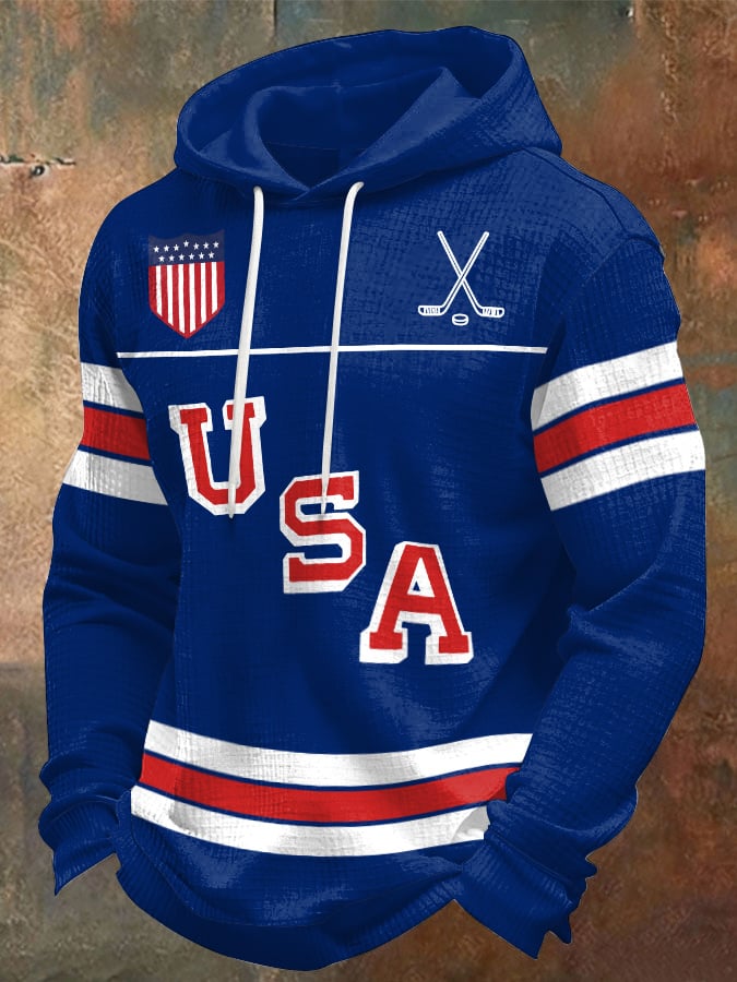 Retro Men's USA Ice Hockey Print Hoodie