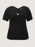Back Cross-Tie Ruched Front Knit Top