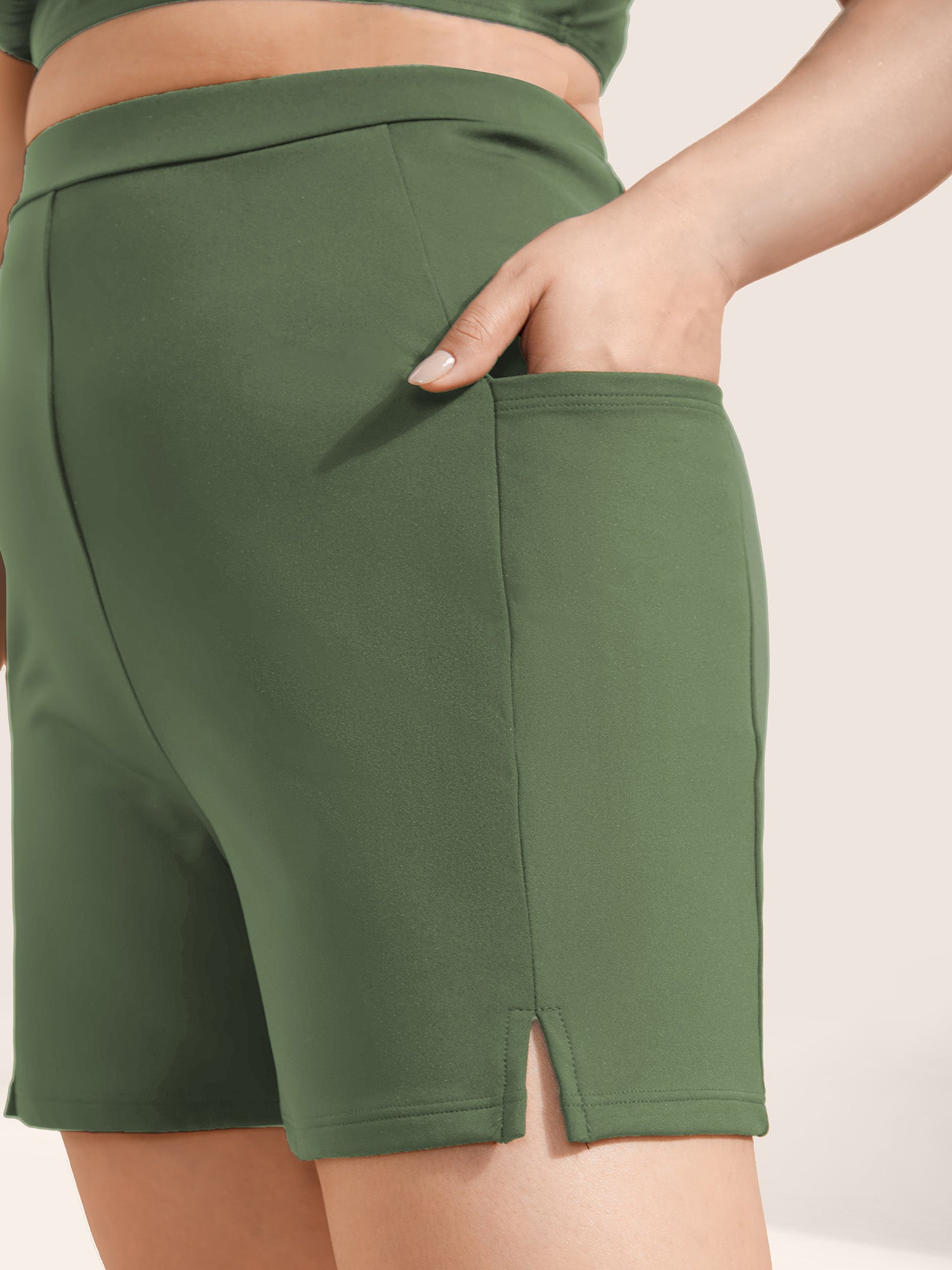 High Rise Pocket Split Side Swim Shorts