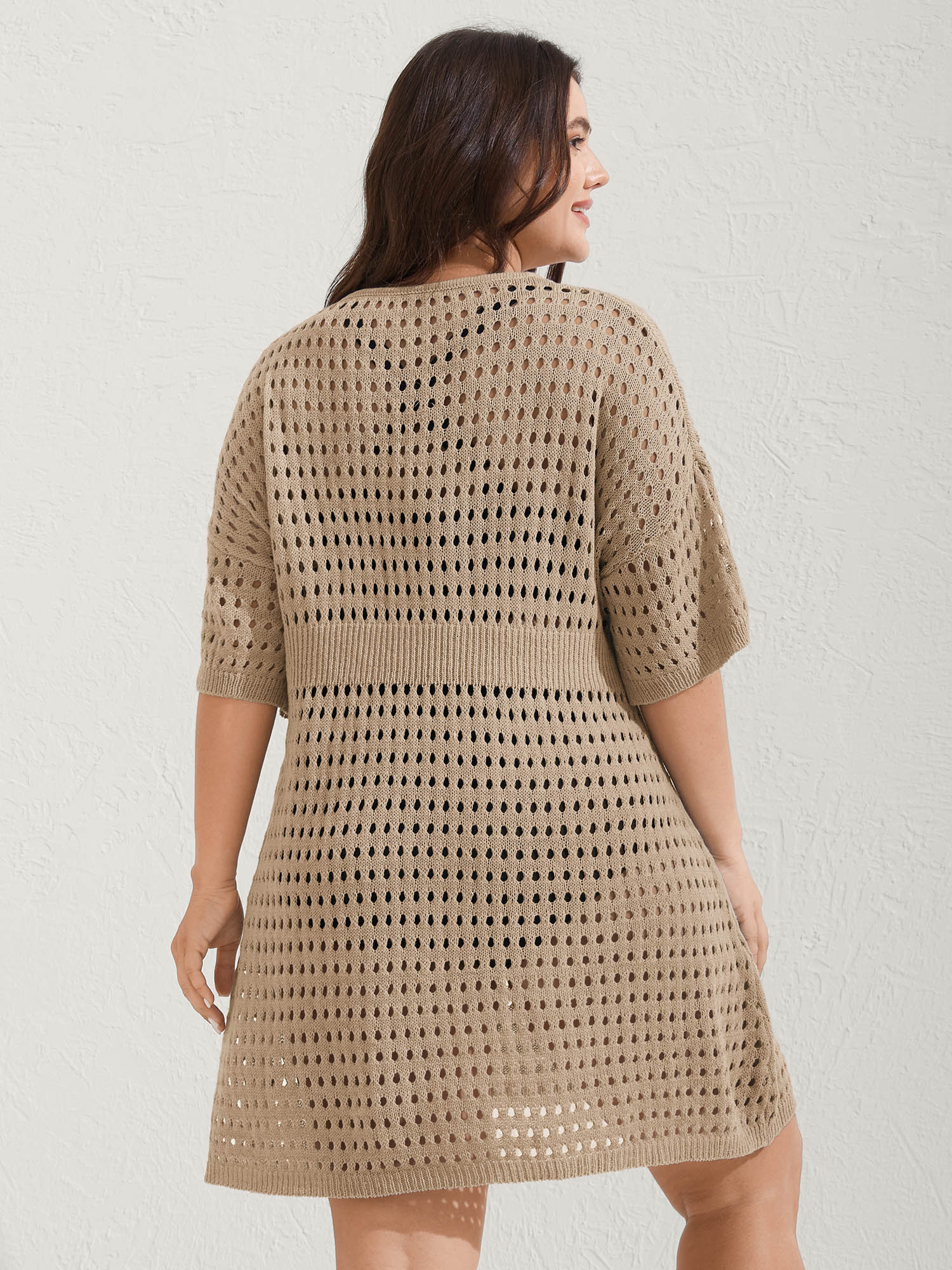 Cut-Out Waist-Cinched Button Swim Cover-Up