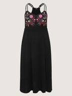 Floral Embroidered Shirred Waist Maxi Dress