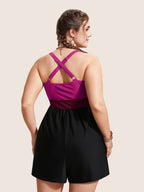 Patchwork Contrast Crossover One Piece Swimsuit