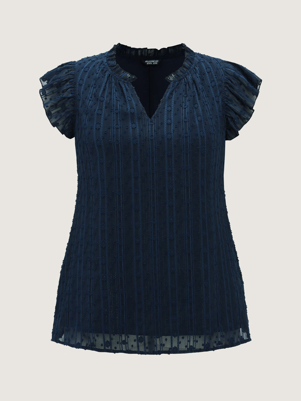 Textured Ruffled Notched Collar Blouse