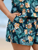 Tropical Flower Print Pockets One-Piece Swimsuit