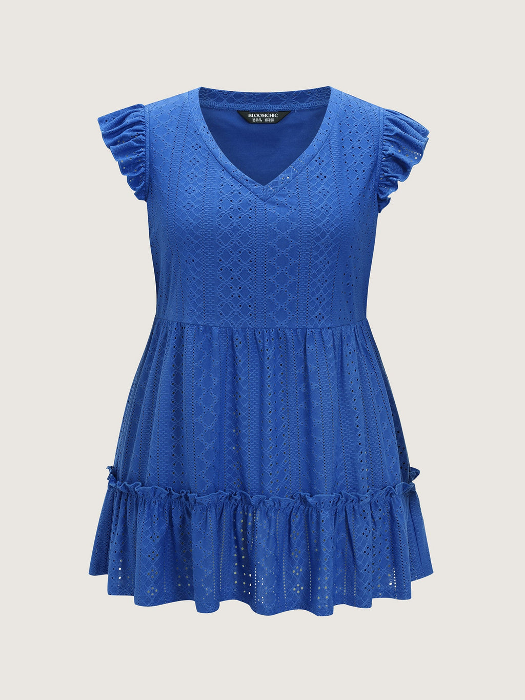 Textured Ruffled Hem V-Neck Knit Top
