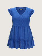 Textured Ruffled Hem V-Neck Knit Top