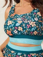 Floral Print Color Contrast Bikini Top