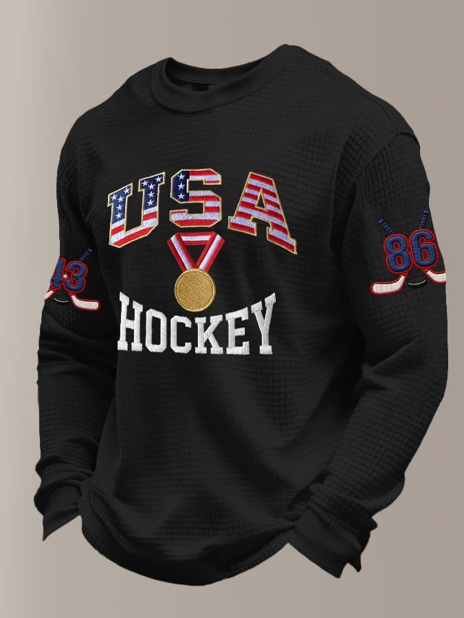 Men's Retro USA Ice Hockey Print Casual Long-Sleeved Top