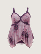 Floral Print Lace Detail Asymmetrical Tank Top