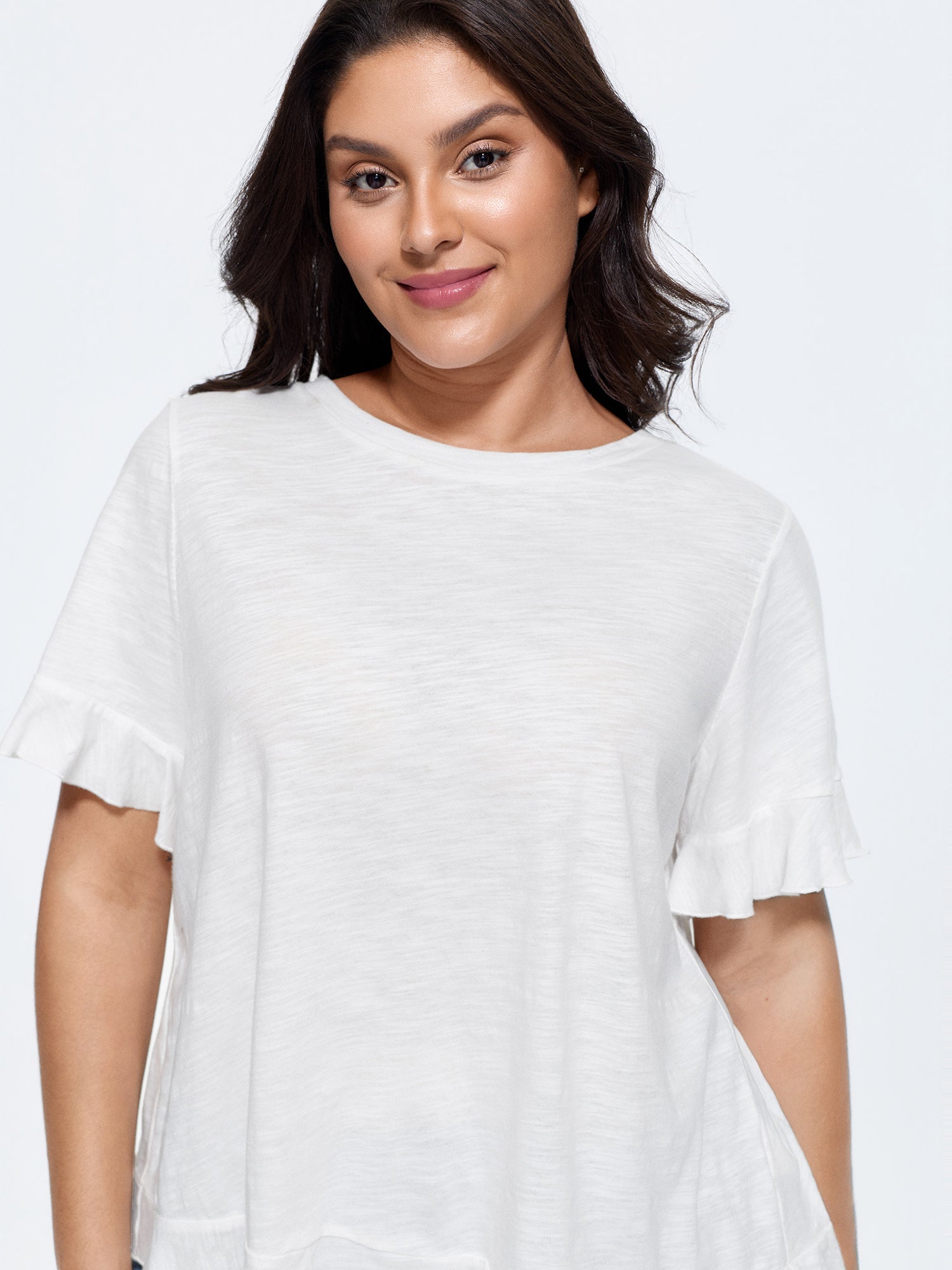 Cotton Overlap Back Ruffled T-Shirt