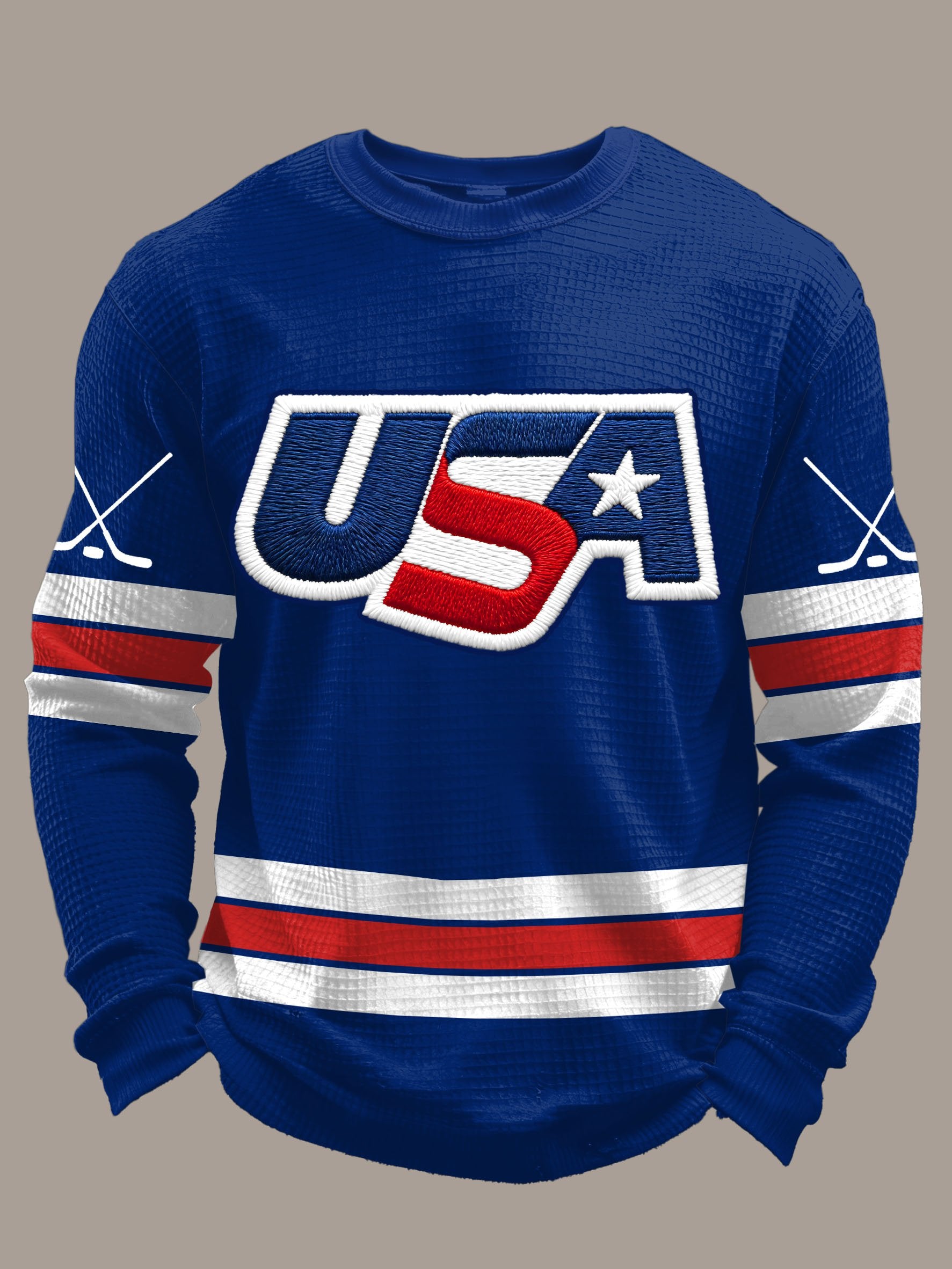 Men's Retro USA Ice Hockey Print Casual Long-Sleeved Top