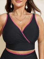 Color Contrast Embroidered Edge Bikini Top