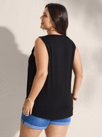 Embroidered Neckline Pleated Front Panel Tank Top