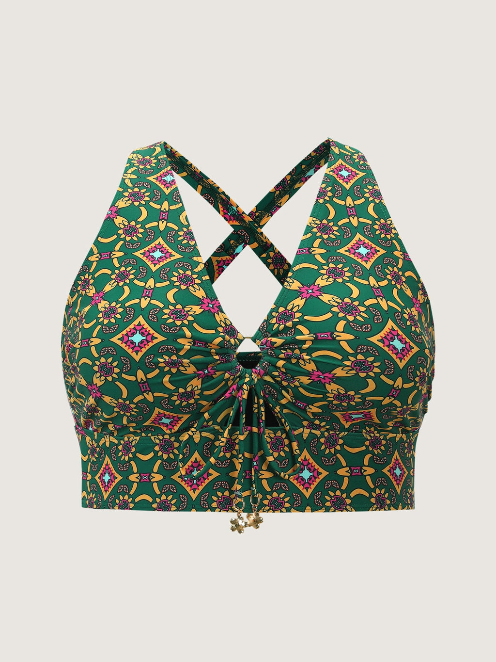 Adjustable Geometric Cut-Out Print Bikini Top