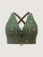 Adjustable Geometric Cut-Out Print Bikini Top