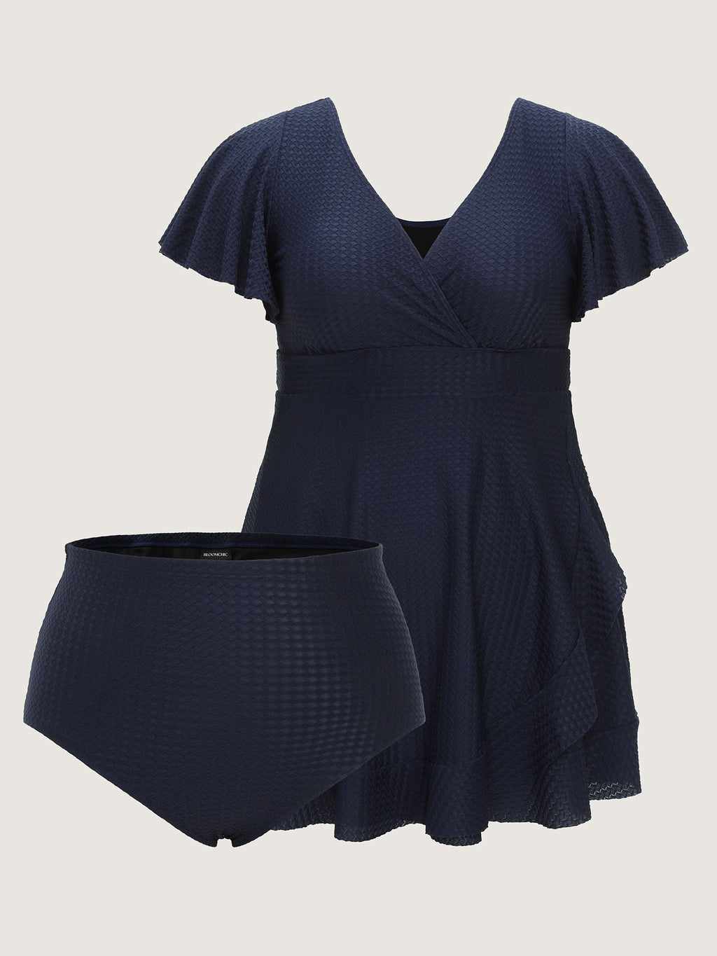 Textured V-Neck Ruffled Sleeve Swim Dress