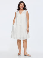 Lace Trim Notched Collar Tassel Mini Dress