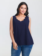 Solid V Neck Laser Cut Tank Top
