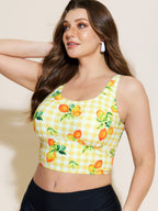 Lemon Print Scoop Neck Bikini Top