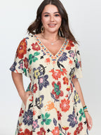 Colorful Floral Print V-Neck Mini Dress