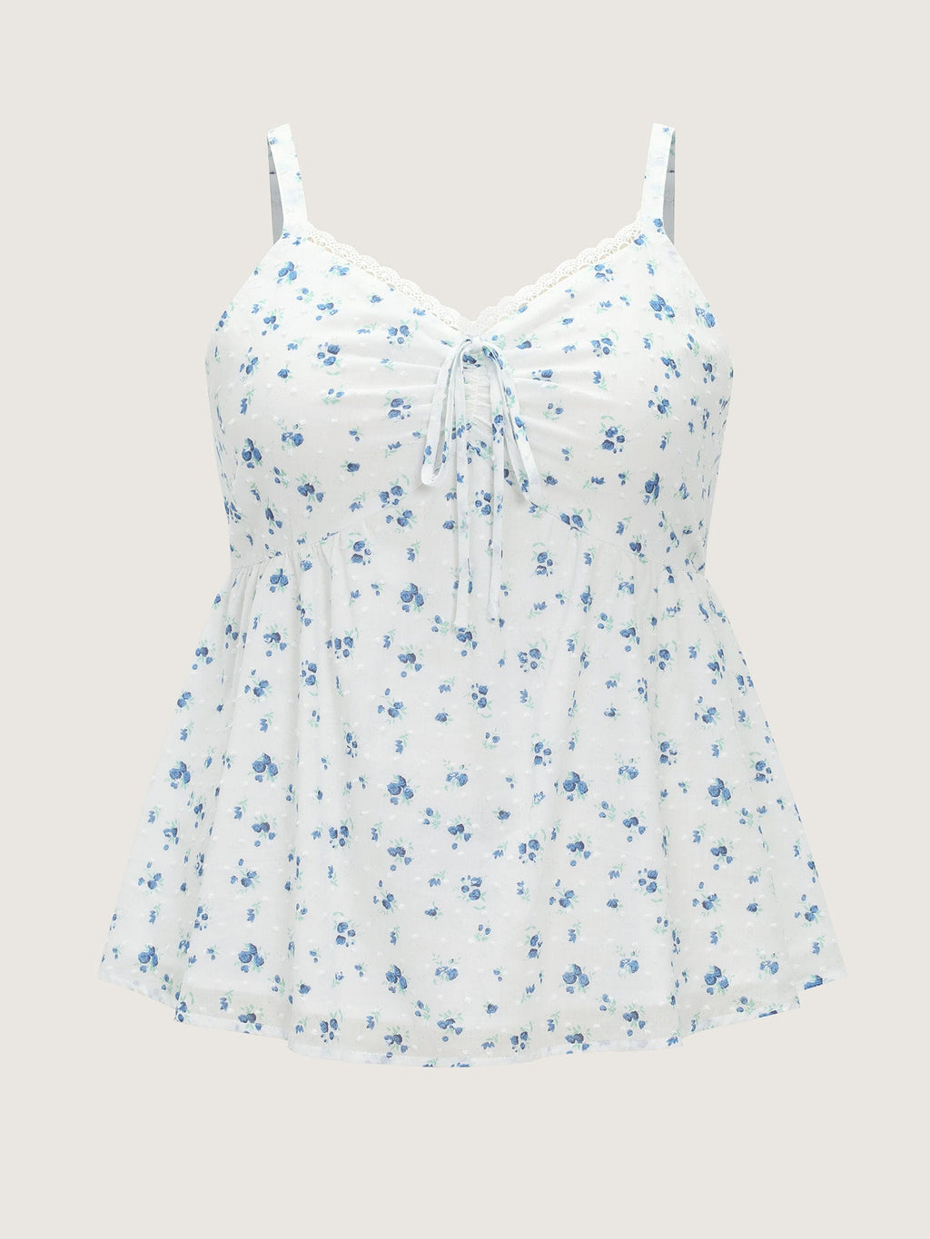 Cotton Floral Print Ruched Drawstring Neckline Tank Top