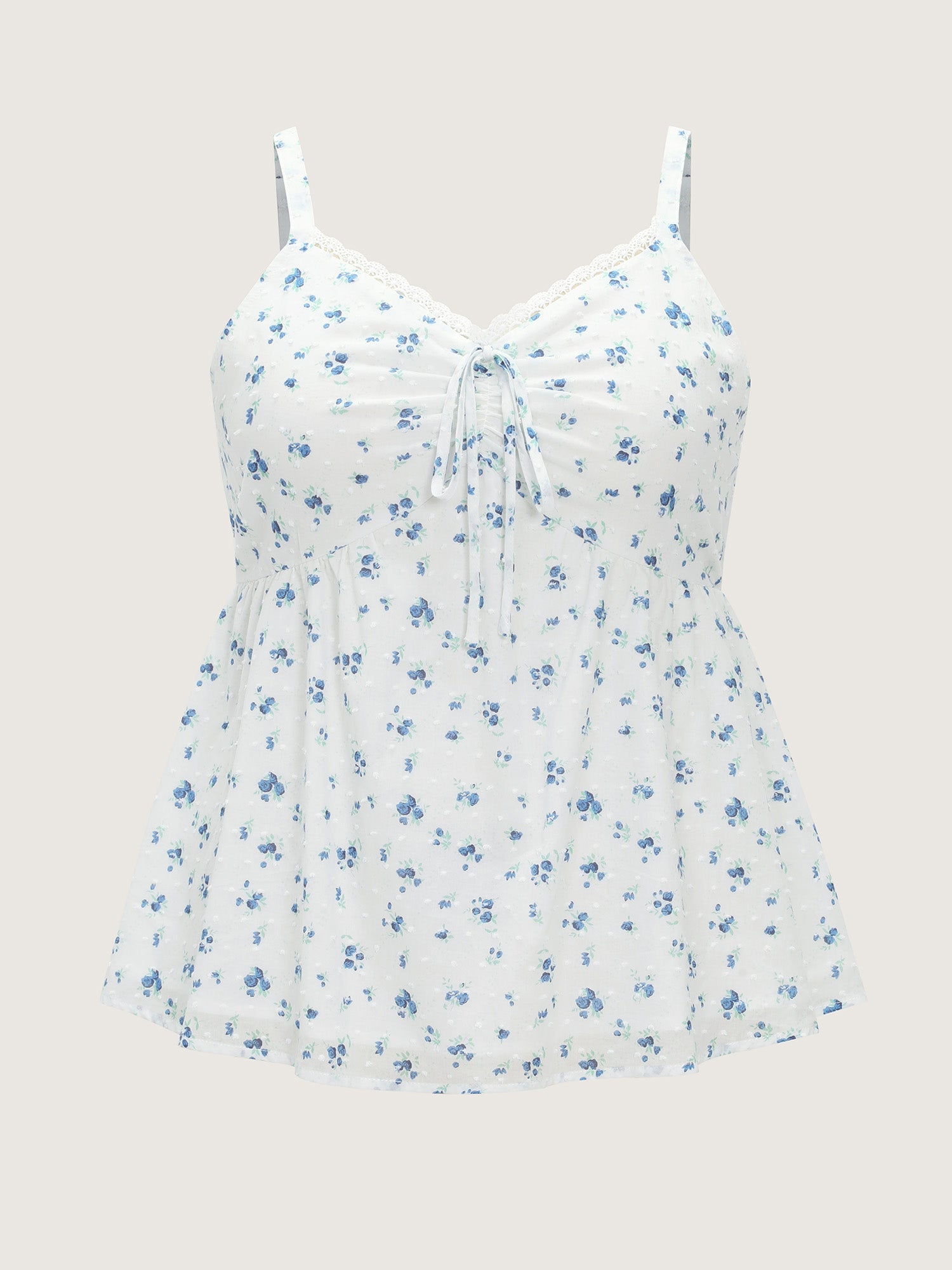 Cotton Floral Print Ruched Drawstring Neckline Tank Top