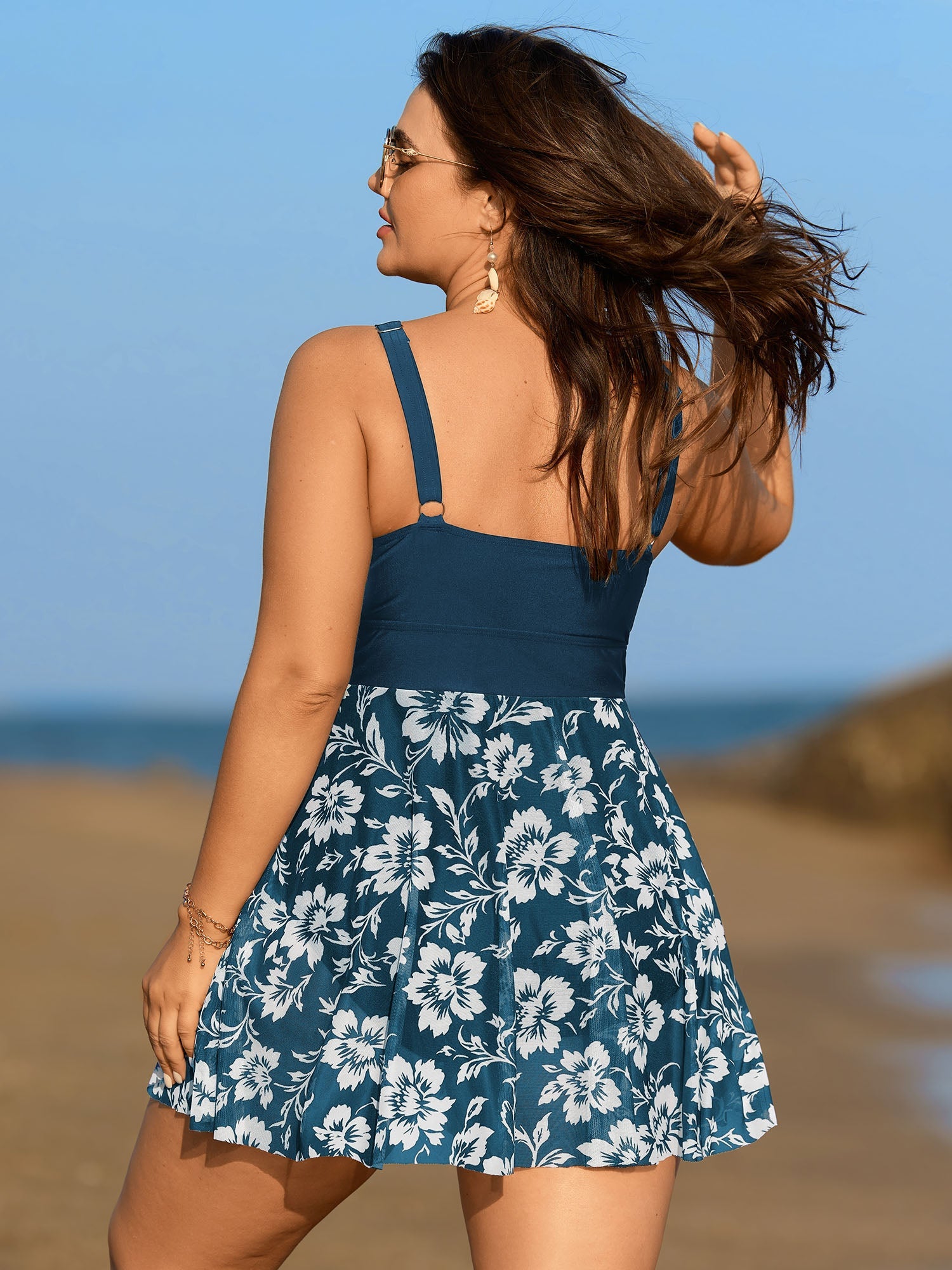 Monochrome Tropical Floral Sheer Swim Dress