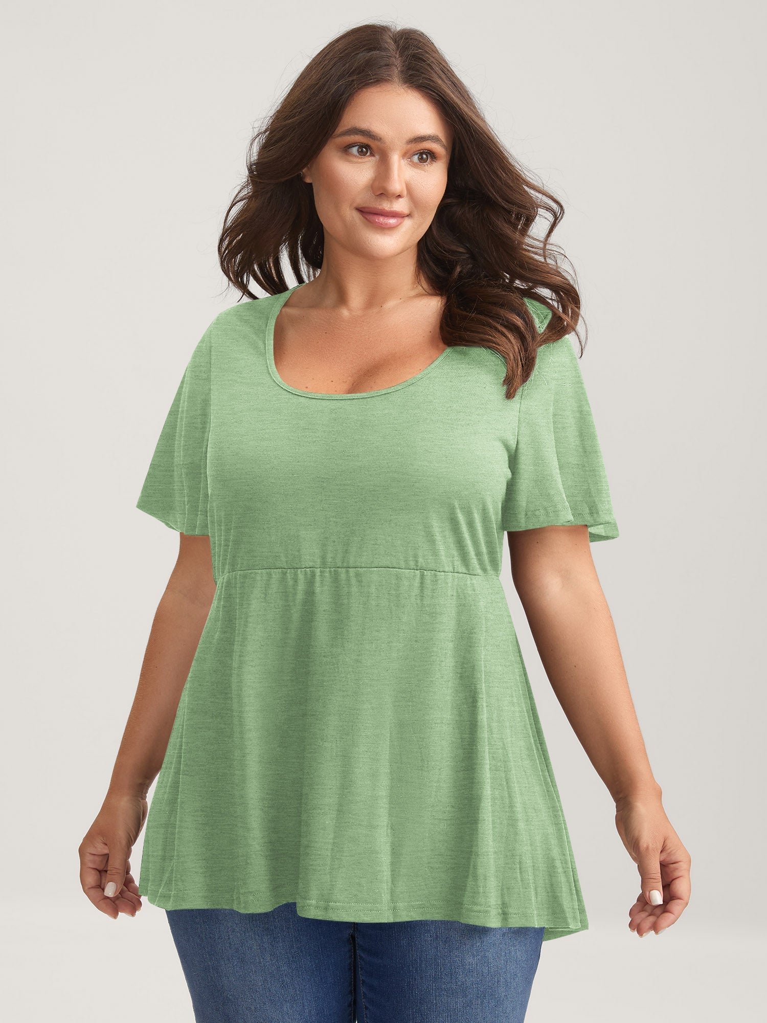 Ruffled Sleeve Round Neck Babydoll Top