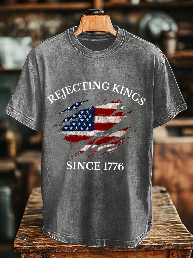 🔥Buy 3 Get 15% Off🔥Men's “Rejecting Kings Since 1776” Print T-Shirt
