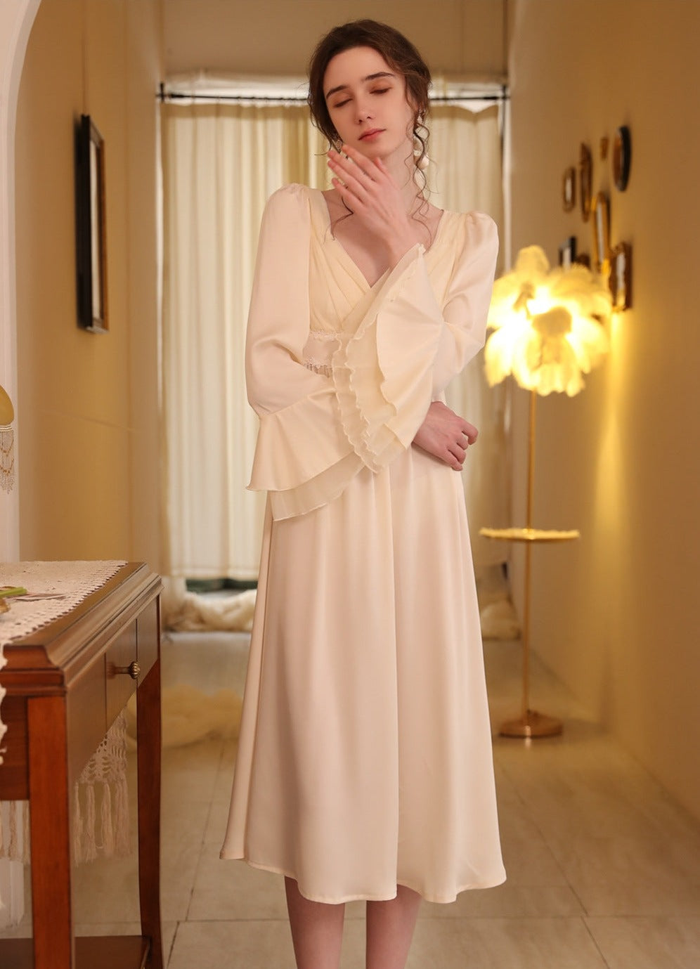 Ruffled Cuffs High Waist Nightgown