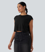 Round Neck Cap Sleeve Cut Out Casual Top