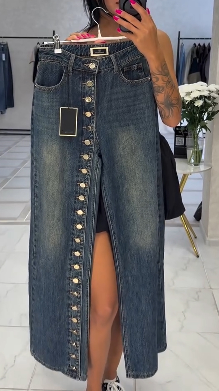 Women Button-down Washed Casual Jeans
