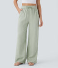 2026🔥 High Waisted Drawstring Pocket Wide Leg Casual Linen-Feel Pants