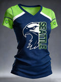 Women's Fashion Seattle Football Fan V-neck Short-sleeved T-shirt