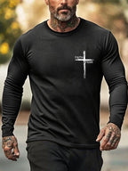 Men's Retro Faith Cross "Faith Over Fear" Print Crew Neck T-Shirt