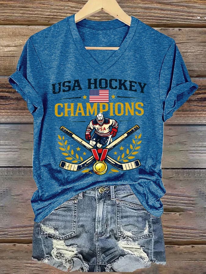 Women's Ice Hockey Print Casual T-Shirt