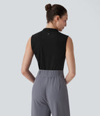 SoftlyZeroTM Airy V Neck Zipper Sleeveless Cool Touch Work Blouse-UPF50+