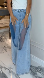 Ladies Mesh Spliced Casual Jeans