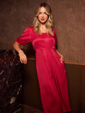 Abby - Backless Satin Midi Dress - Red