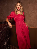 Abby - Backless Satin Midi Dress - Red
