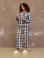 Alice - Flannel Check Pyjama - Navy & Cream