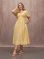 Allegra Broderie Button Through Dress - Yellow