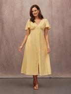Allegra Broderie Button Through Dress - Yellow