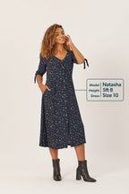 Alison - Ditsy Print Midi Dress - Black