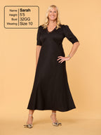 Angelica - Lace Trim Midi Dress - Black