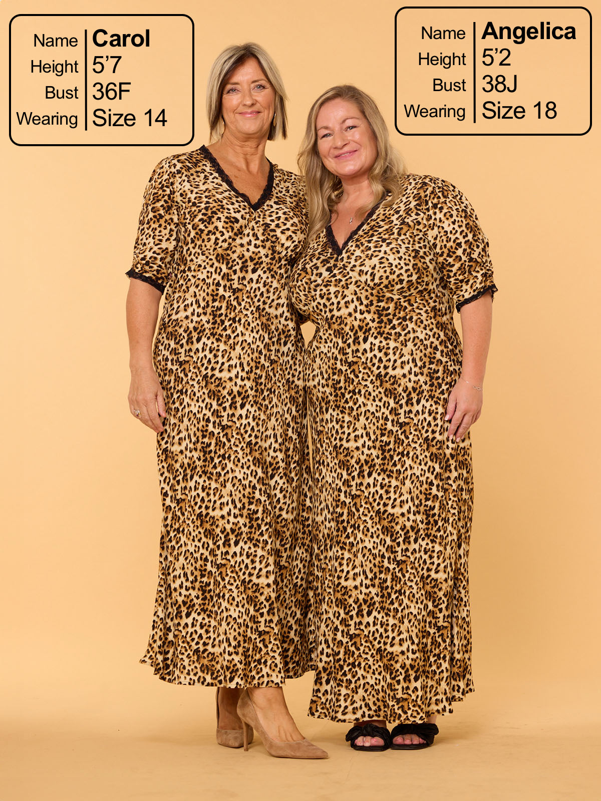 Angelica - Lace Trim Midi Dress - Leopard Print