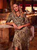 Angelica - Lace Trim Midi Dress - Leopard Print